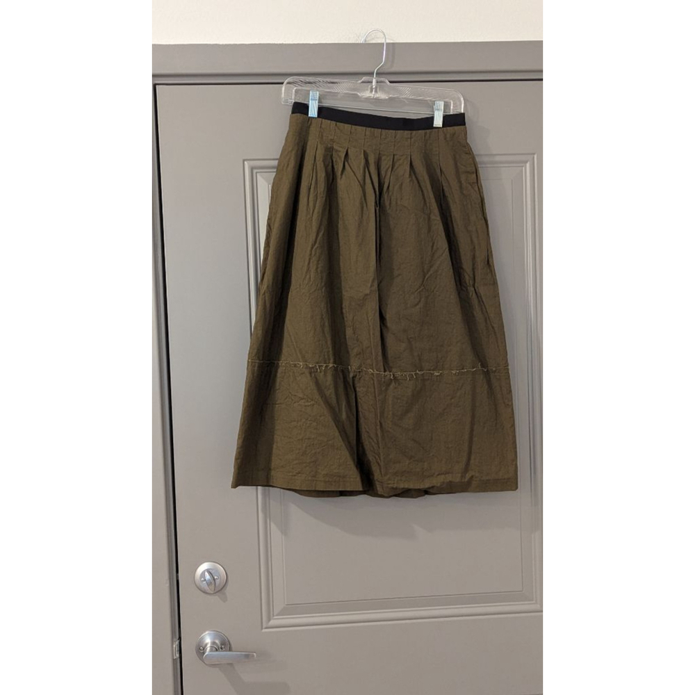 Women's Madewell Olive Green Midi Skirt with Black Waistband
